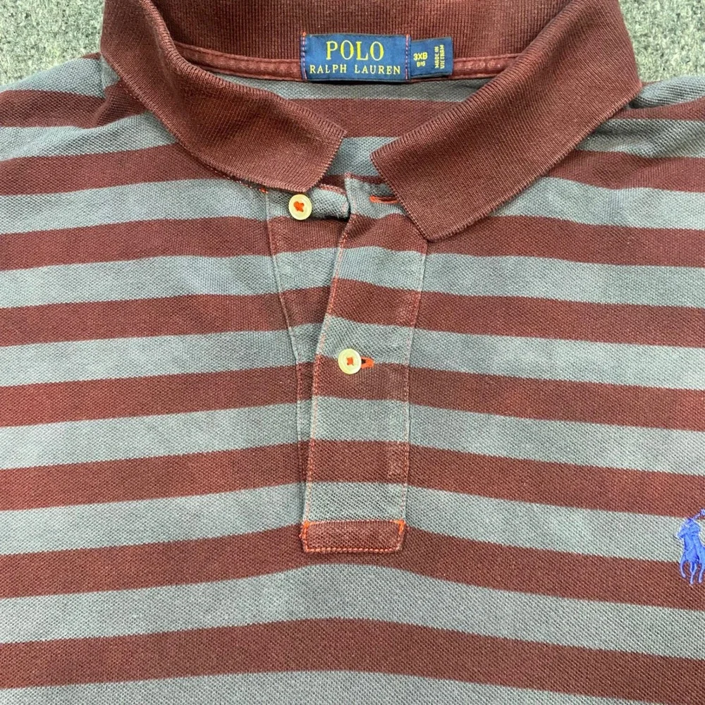 Polo Ralph Lauren Polo Shirt 3XB Big Mens Burgundy Grey Striped Pony Logo‎